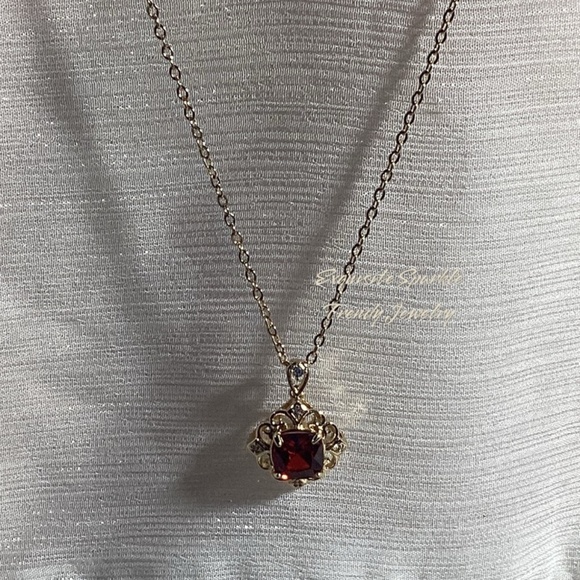 10k Gold Plated Cushion Cut Prong Set Simulated Red Ruby(Cz)Pendant Necklace - Picture 14 of 16